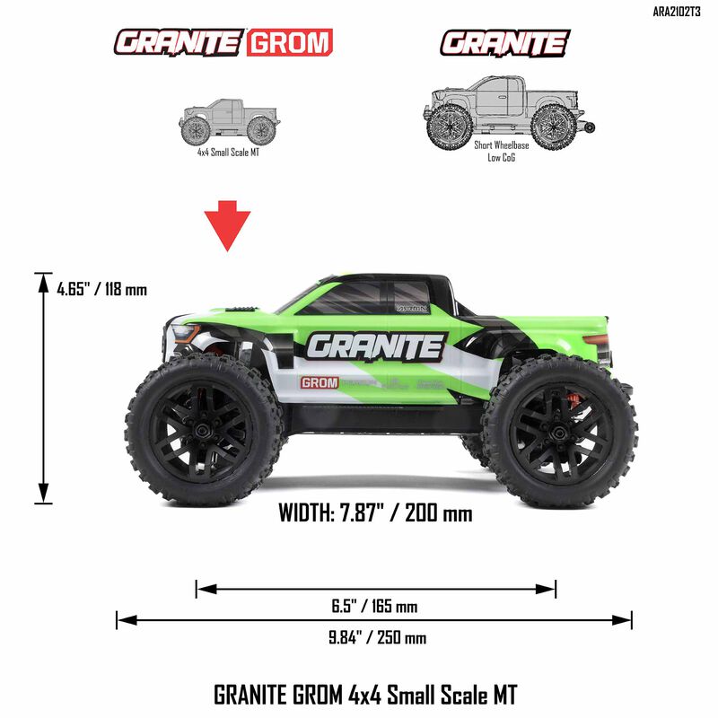 1/18 GRANITE GROM MEGA 380 Brushed 4X4 Monster Truck RTR with Battery & Charger, Green