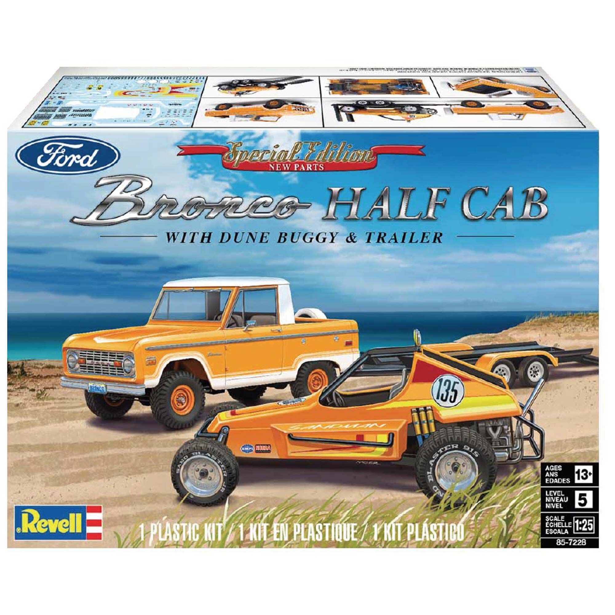 Ford Bronco Half Cab w/ Dune Buggy Trailer 1/25 Scale Model Kit