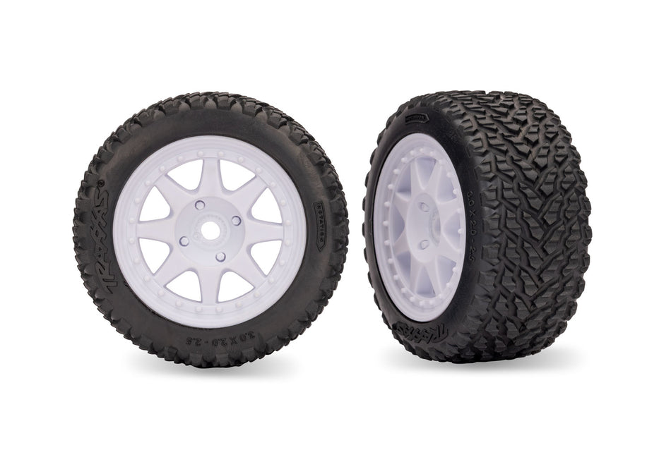10873-WHT Traxxas White Rear Mini Rally Wheels with Soft Tires (2)