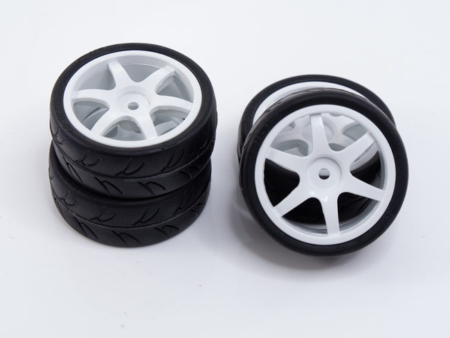 USGT non belted pre glued tires ( six spoke wheel, white) (4)