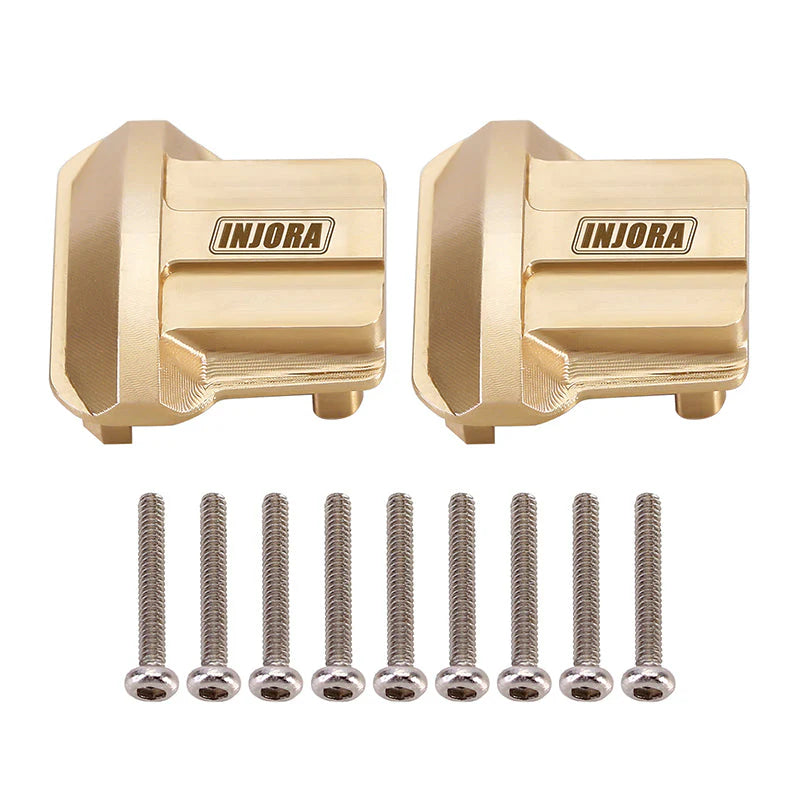 Two gold metal brackets with screws on a white background, featuring the INJORA brand.