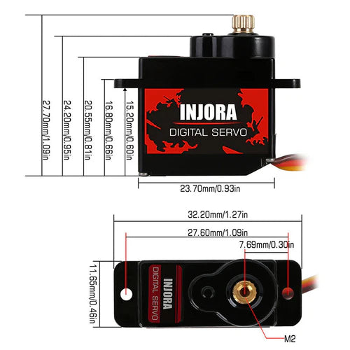 INJORA +4mm ProSteer Double Joint Axles with INS012G Servo Kit for 1/24 SCX24