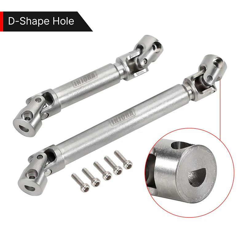 Metallic universal joints with screws on a white background, highlighting D-shape hole feature.
