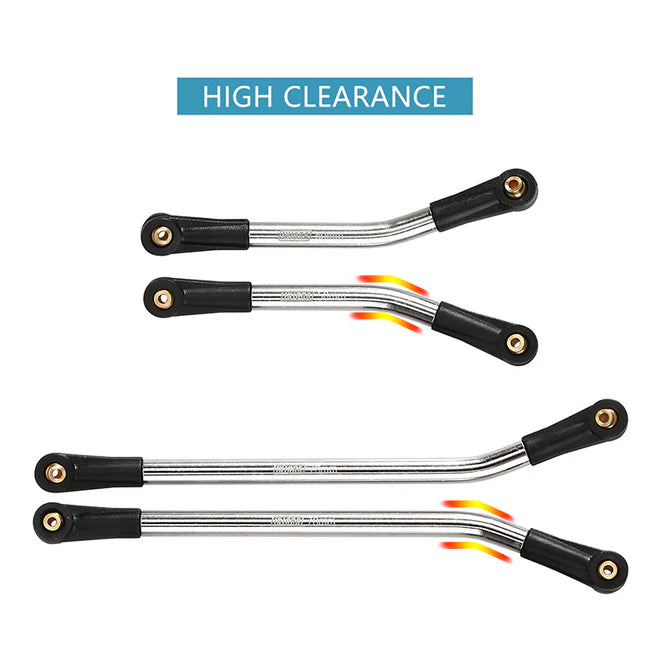 Four metal linkage arms with black rubber ends on a white background, labeled 'High Clearance'.