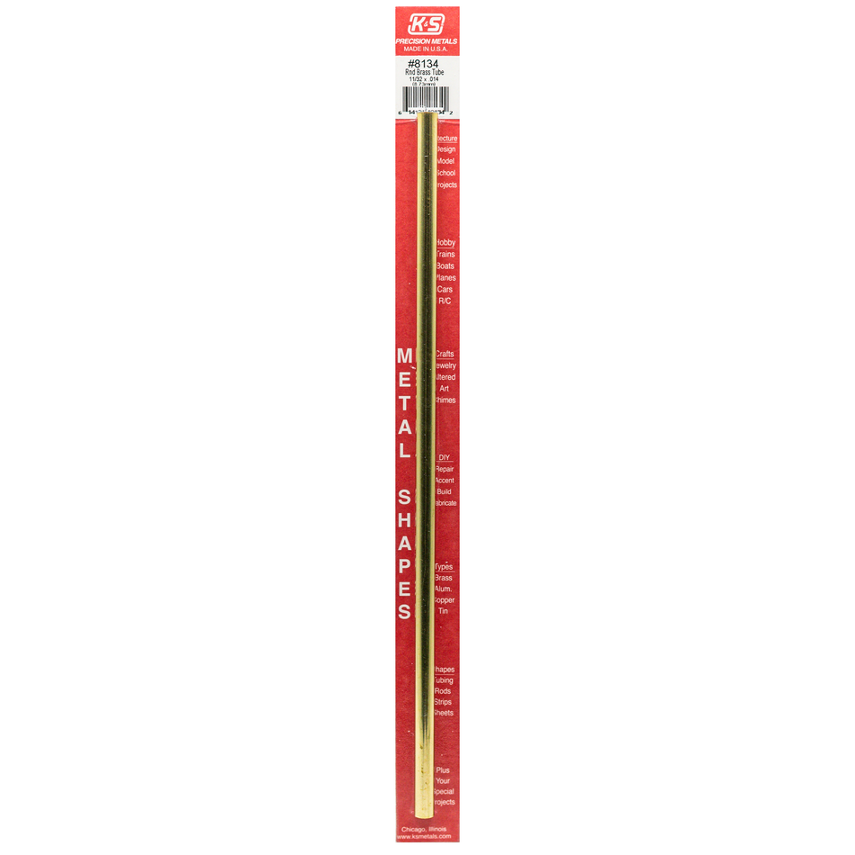 Round Brass Tube: 11/32" OD x 0.014" Wall x 12" Long (1 Piece)