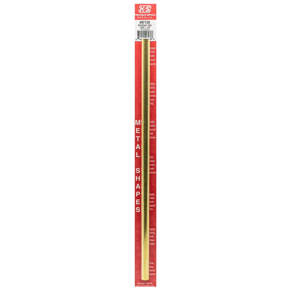 Round Brass Tube: 13/32" OD x 0.014" Wall x 12" Long