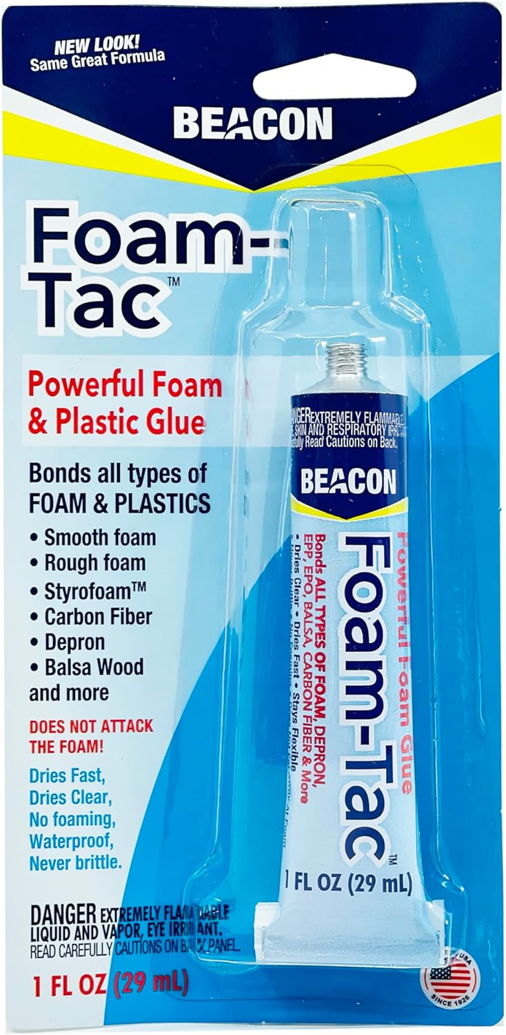 BEACON Foam-Tac  Fast-Drying, Waterproof, Ideal for Foam, Plastics, Balsa Wood, and Carbon Fiber - Perfect for RC Builders, 1-Ounce