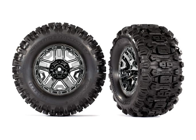 9072 Tires & wheels, assembled, glued (black chrome 2.8" wheels, Sledgehammer® tires