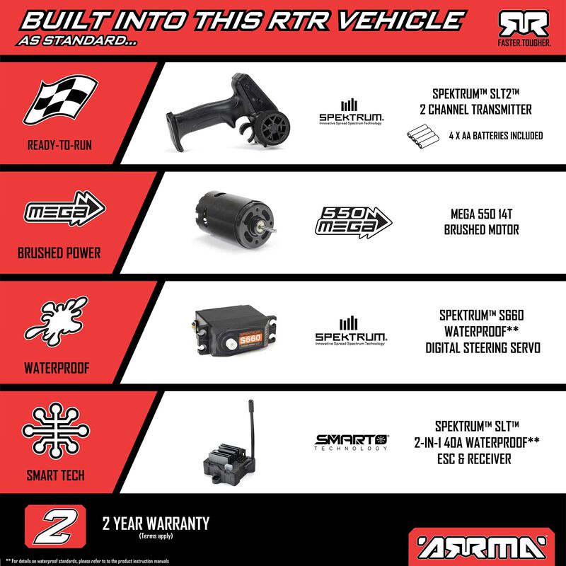 ARRMA 1/10 VORTEKS MEGA 550 2WD Stadium Truck RTR with Battery & Charger, Orange