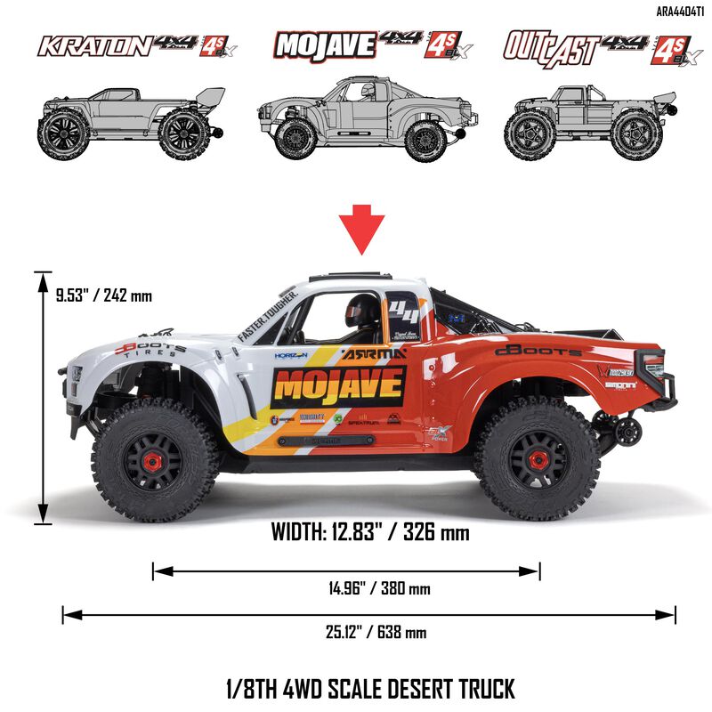 ARRMA MOJAVE 4X4 4S BLX 1/8th Scale Desert Truck Blu/Red