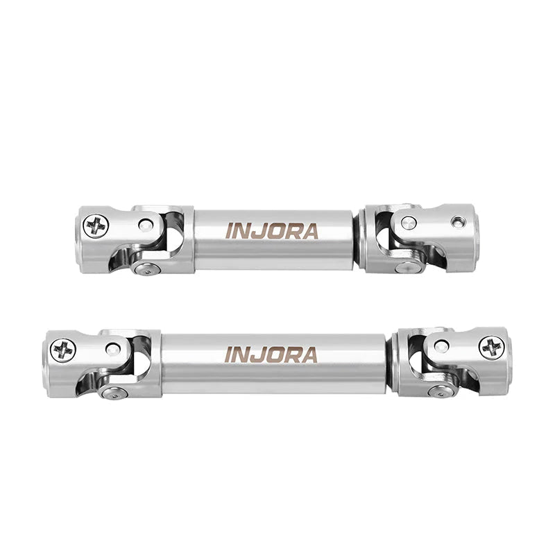 Two INJORA metal universal joints on a white background