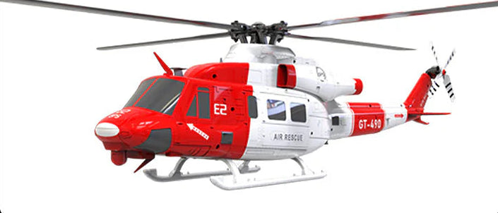 Red and white helicopter model on a white background