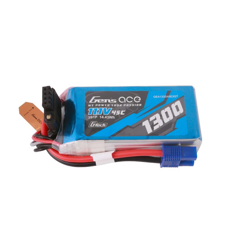 11.1V 1300mAh 3S 45C G-Tech LiPo: EC3