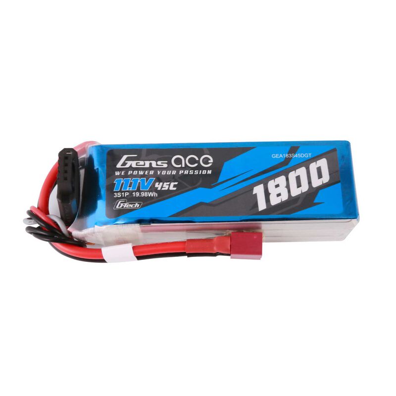Gens Ace 11.1V 1800mAh 3S 45C G-Tech LiPo: Deans