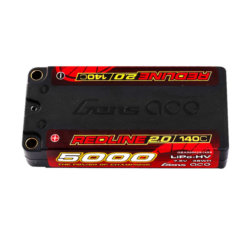 Gens ace Redline 2.0 5000mAh 2S 7.6V 140C HardCase Lipo Battery with 5.0mm bullet