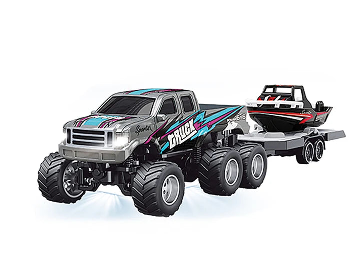 RC Pro 1:64 R/C with boat - Ford 6 wheeler Gray