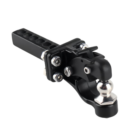 Black metal ball joint with silver ball on a white background