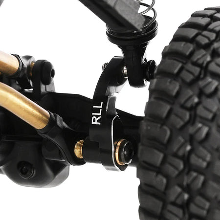 Close-up of a vehicle suspension system with 'RLL' branding on a white background