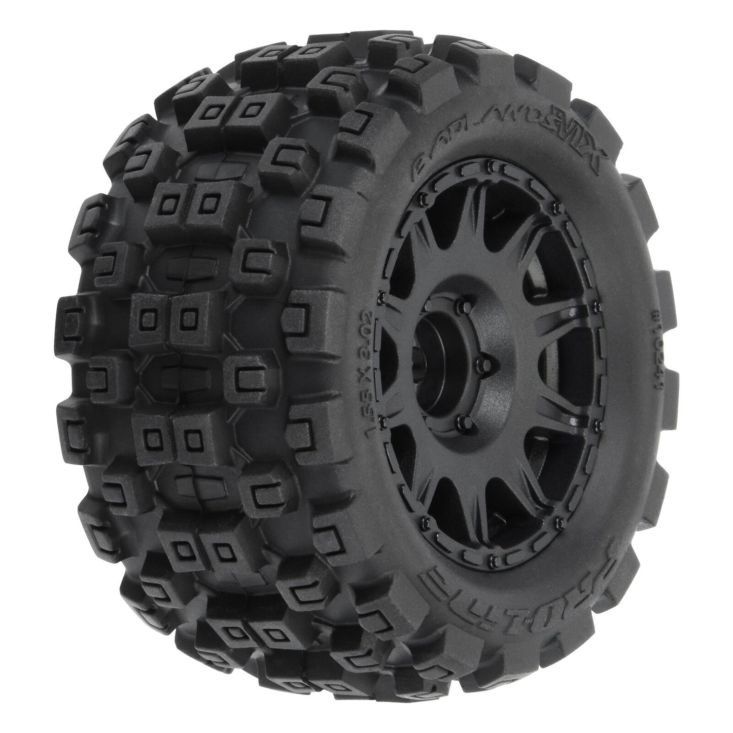 Pro-Line Badlands MX 1.85" All-Terrain Truck Tires (4) Mounted on Raid Black 12mm Hex Wheels for Granite GROM 4x4 Front or Rear