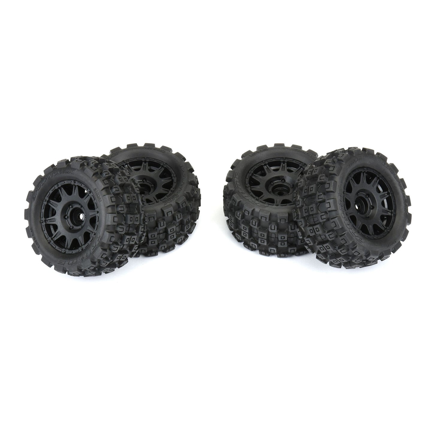 Pro-Line Badlands MX 1.85" All-Terrain Truck Tires (4) Mounted on Raid Black 12mm Hex Wheels for Granite GROM 4x4 Front or Rear