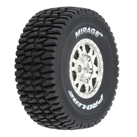 Mirage TT F/R Tires Mounted 12mm Hex Satin Silver Impulse (4) for Arrma Mojave Grom