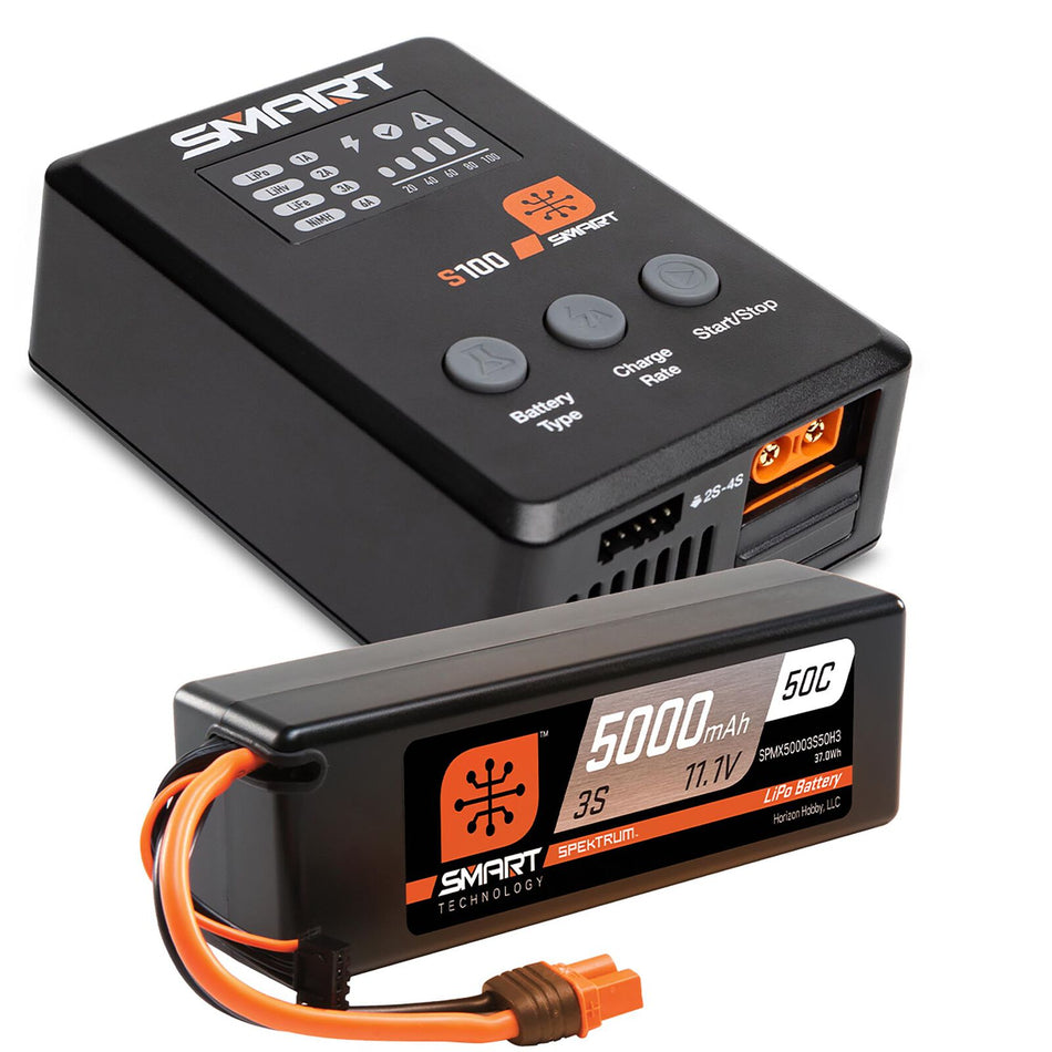 Spektrum SPMX-1033 Smart Powerstage Surface Bundle 5000mAh 3S 50C LiPo IC3 / S100 Charger