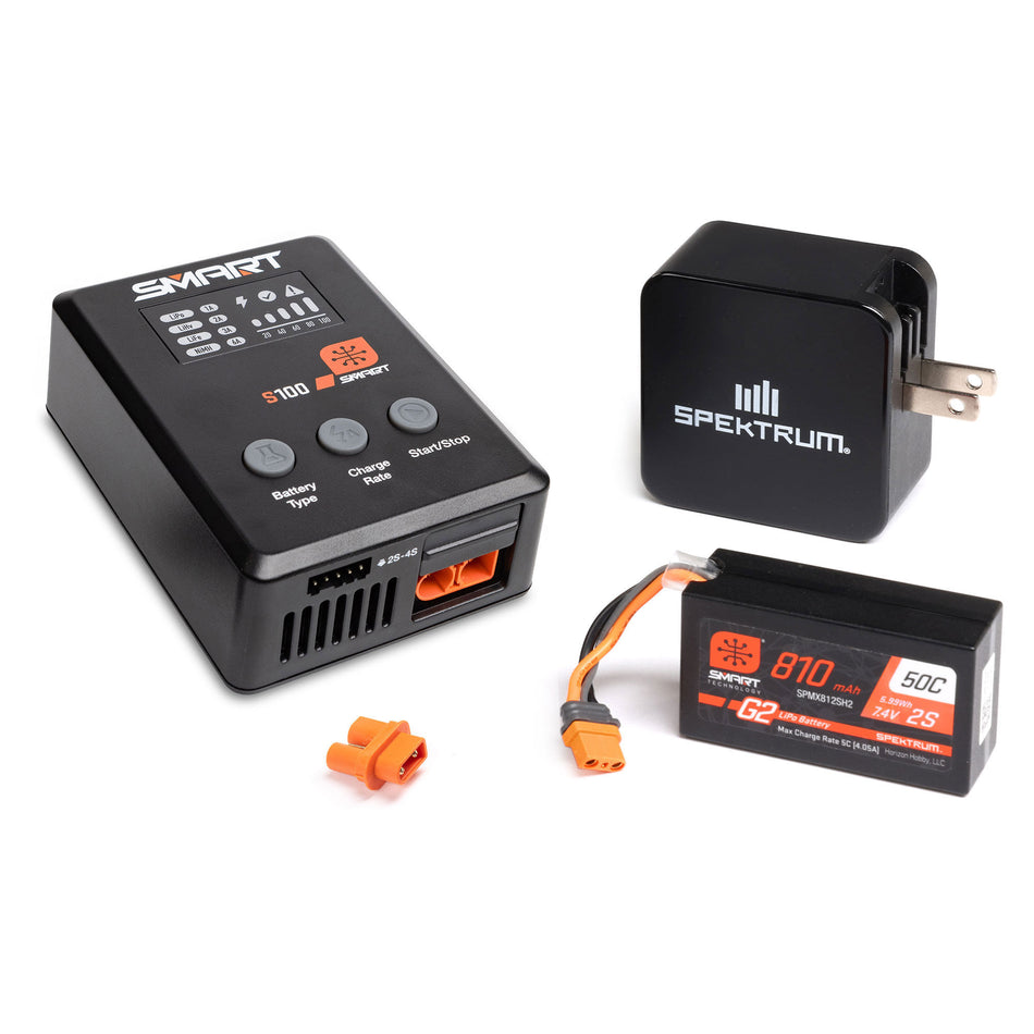 Spektrum Smart G2 Powerstage Bundle: 810mAh 2S 50C LiPo (IC2), S100 Charger