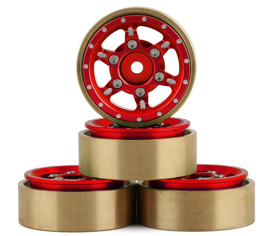 Samix SCX24 Aluminum & Brass Adjustable Offset 1.0" Beadlock Wheels (Red)