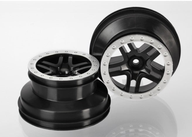 5886 Traxxas Split-Spoke Black & Satin Chrome SCT Wheels front (2)