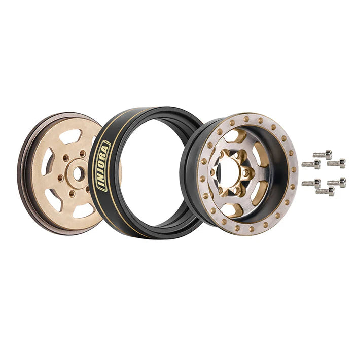 INJORA 1.0 Plus 6-Spoke Brass Beadlock Wheels 43g/pcs offset -3.75mm for 1/18 1/24 RC Crawler (4) (W1103)