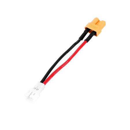 Female XT30 to Male JST PH2.0 cable connector with dimensions on a white background