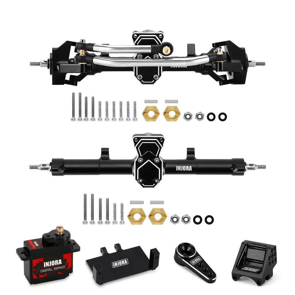 INJORA +4mm ProSteer Double Joint Axles with INS012G Servo Kit for 1/24 SCX24