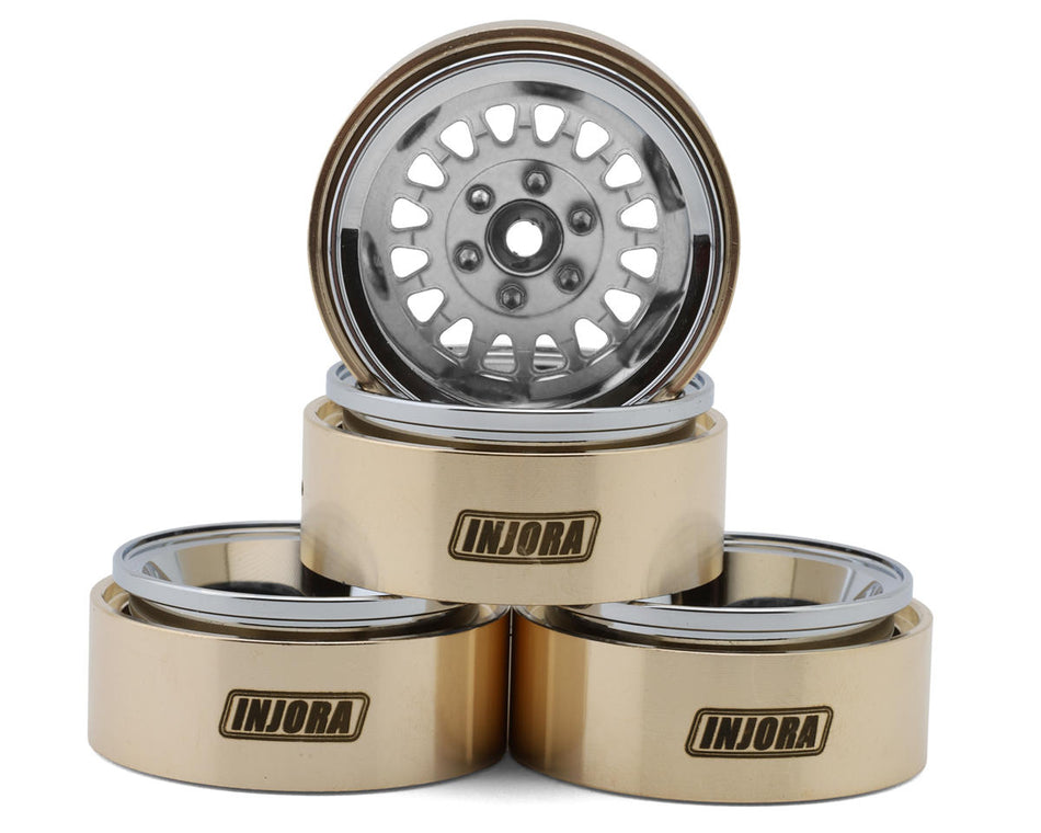 Injora 1.3" ModuWheel Brass & Aluminum Micro Crawler Beadlock Wheels (Silver) (4) (40.5g ea) (-4.05mm Offset)