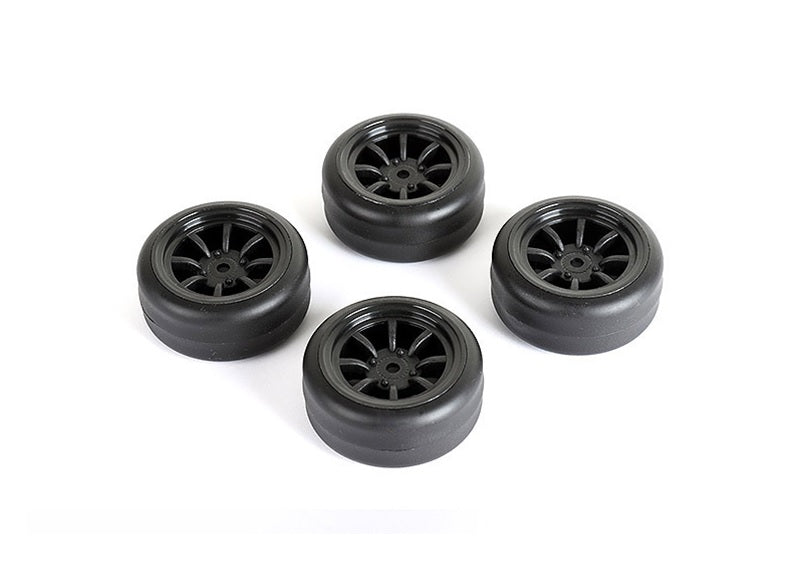 Louise Drift Tires + Wheels 8 Spoke Black +1mm (4pcs), Fits LMX