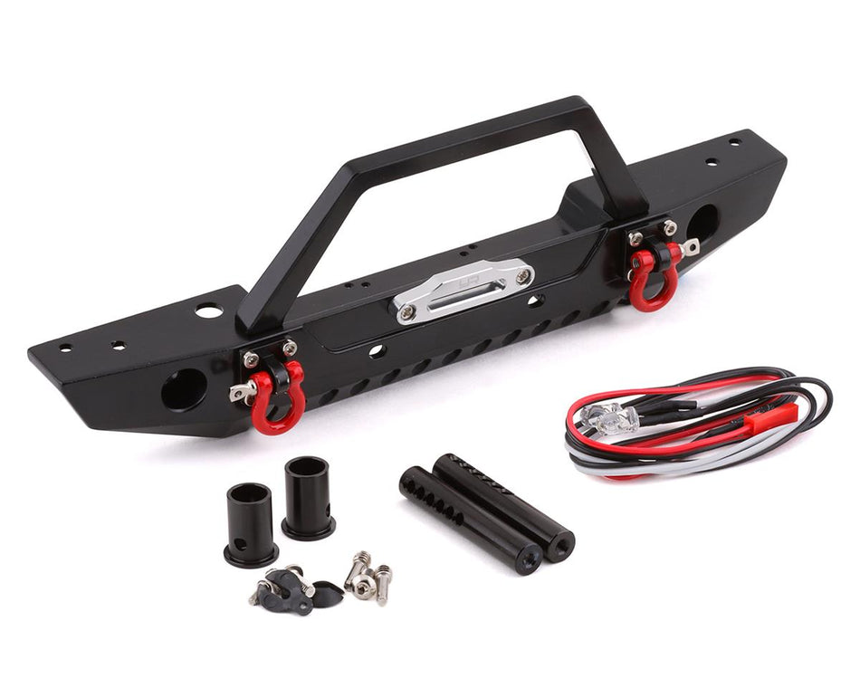 4894711015813 Yeah Racing Traxxas TRX-4/Axial SCX10 II Al Front Bumper w/LEDs (Black)