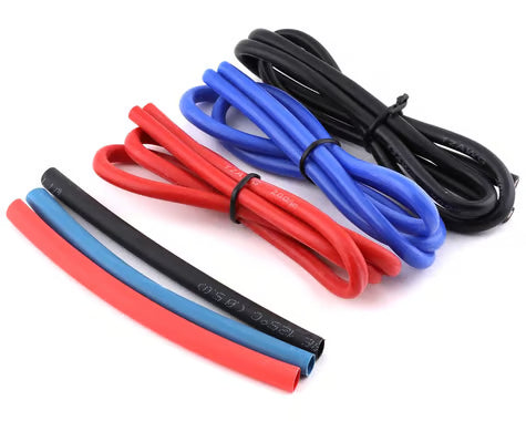 Yeah Racing 12AWG Silicone Wire Set Red Black Blue (3) 1.9ft w/ Heat Shrink
