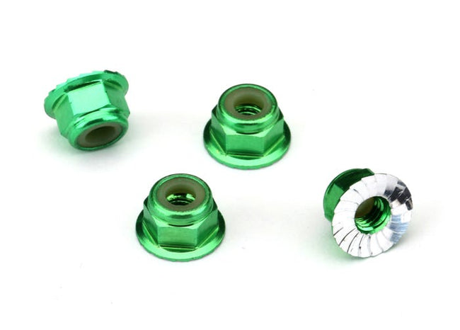 1747G Nuts 4mm Flanged Nylon Locking Green