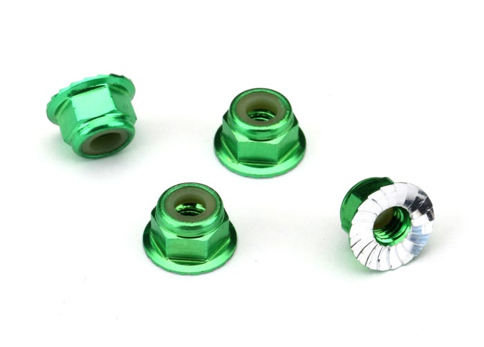 1747G Nuts 4mm Flanged Nylon Locking Green