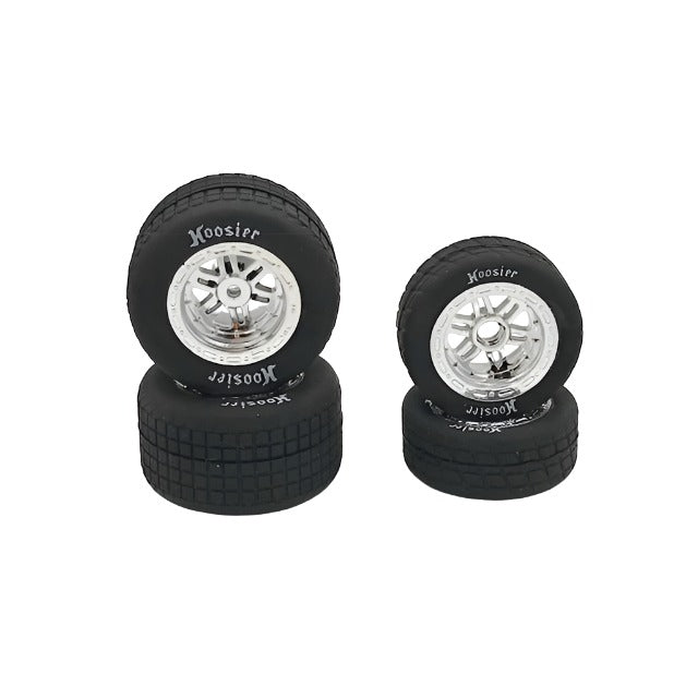 1RC FR/RR Tires & Chrome Wheels, Hoosier, 1/18 Midget (4)