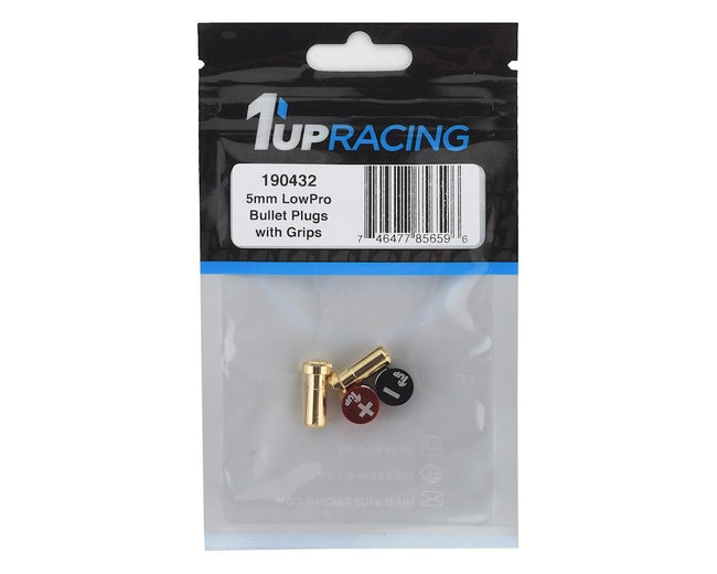 1UP Racing LowPro Bullet Plug Grips w/5mm Bullets (Black/Red)