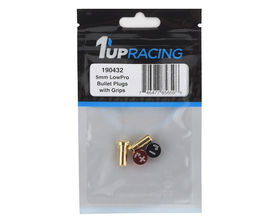 1UP Racing LowPro Bullet Plug Grips w/5mm Bullets Black/Red 1UP190432