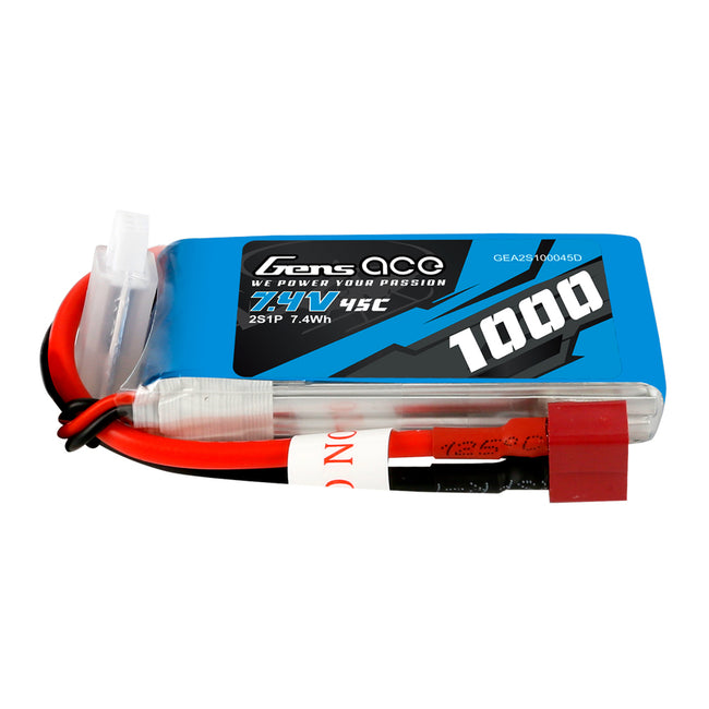 Gens Ace 2S 1000mAh 45C Lipo Battery Pack With Deans