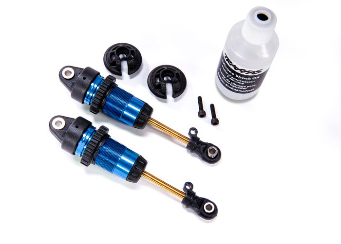 Shocks, GTR long blue-anodized, PTFE-coated bodies with TiN shafts (fully assembled, without springs) (2)