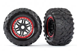 8972R Tires & wheels, assembled, glued (black, red beadlock style wheels)