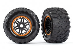 8972T Tires & wheels, assembled, glued (black, orange beadlock style wheels)