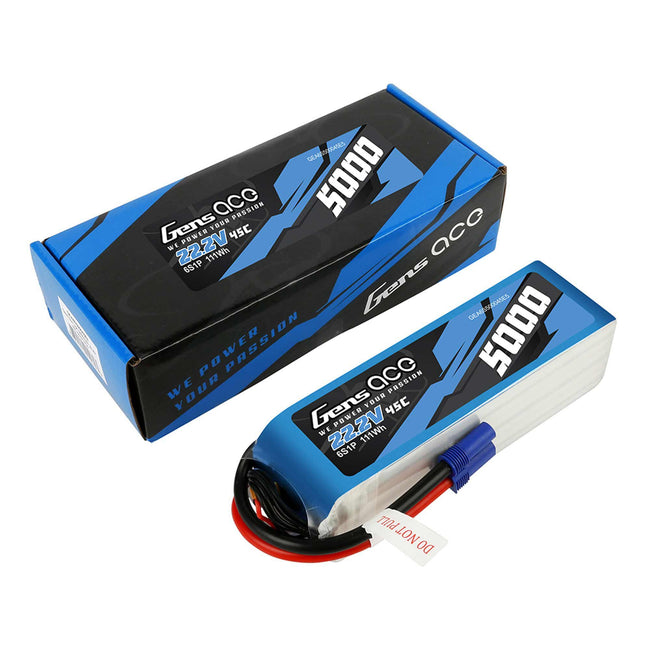 Gens Ace 5000mAh 6S1P 45C 22.2V LiPo Battery Pack With EC5 Plug