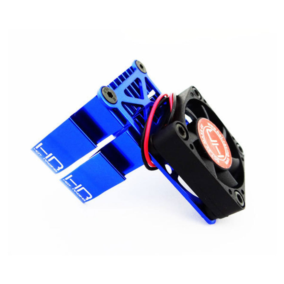 Hot Racing Aluminum Motor Heat Sink with Cooling Fan (Blue) – Fits 540/550 Motors [HRAMH550TE06]