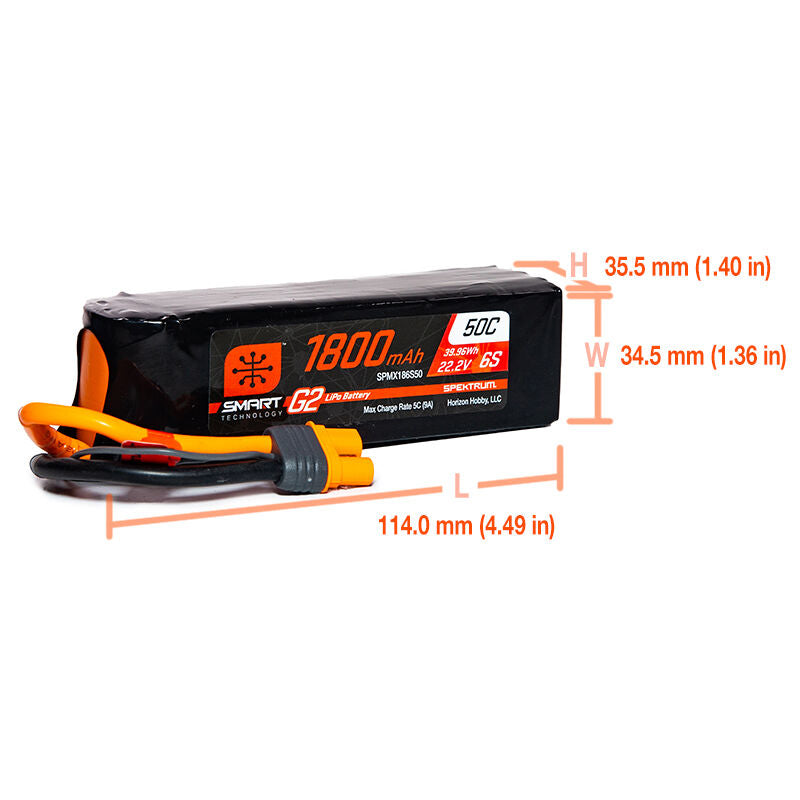 1800mAh 6S 22.2V Smart G2 LiPo 50C; IC3