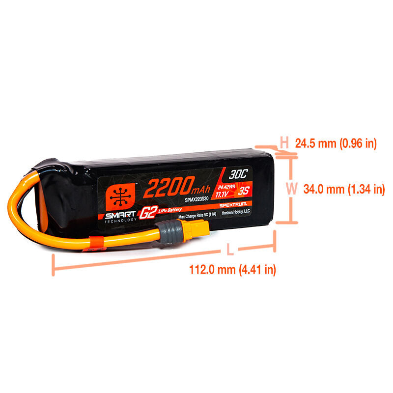 SPMX223S30 11.1V 2200mAh 3S 30C Smart G2 LiPo Battery: IC3