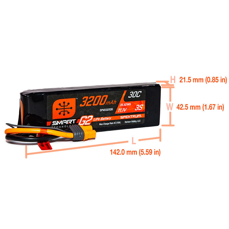 Spektrum 3200mAh 3S 11.1V Smart G2 LiPo Battery 30C – IC3 (SPMX323S30)